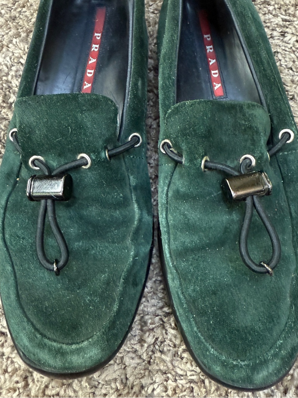 Vintage Prada Green Suede Toggle Loafers Flats IT 38 US 8 - Picture 2 of 7